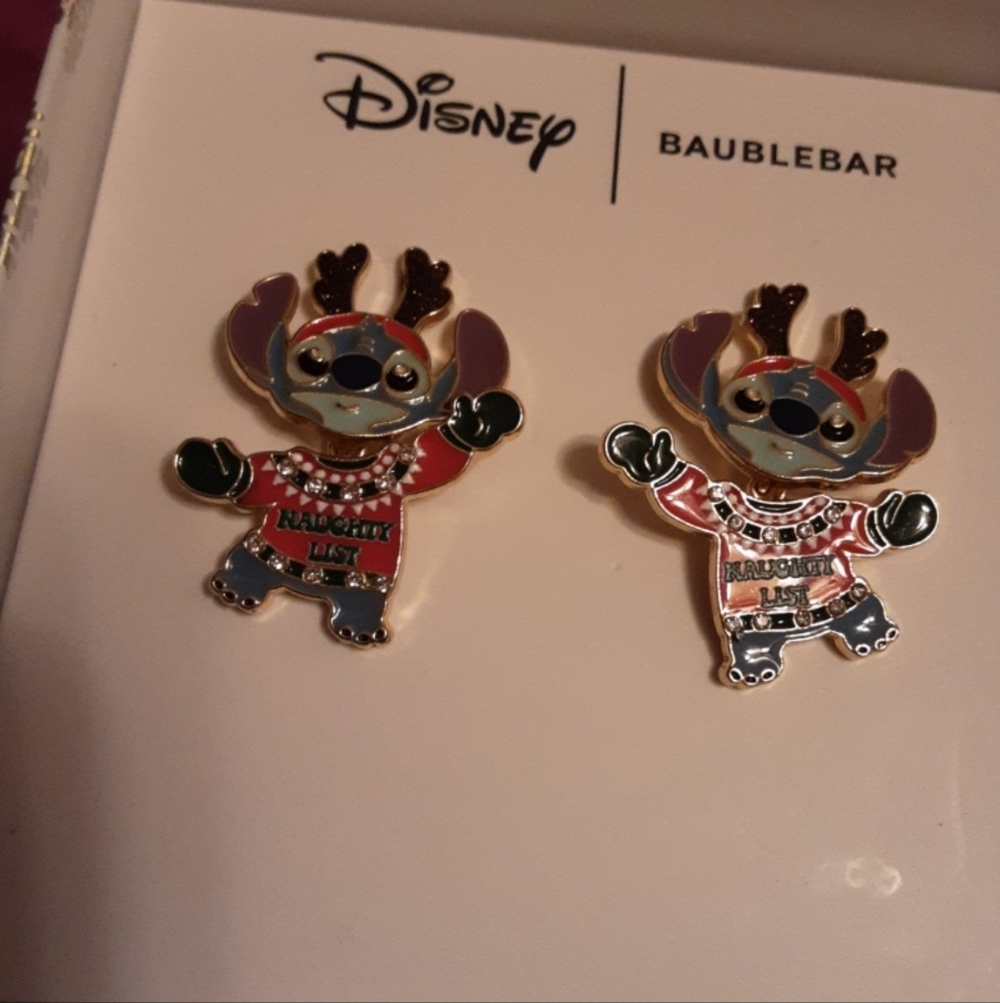 Disney BaubleBar Stitch Christmas Holiday Sweater Stud Earrings NWT